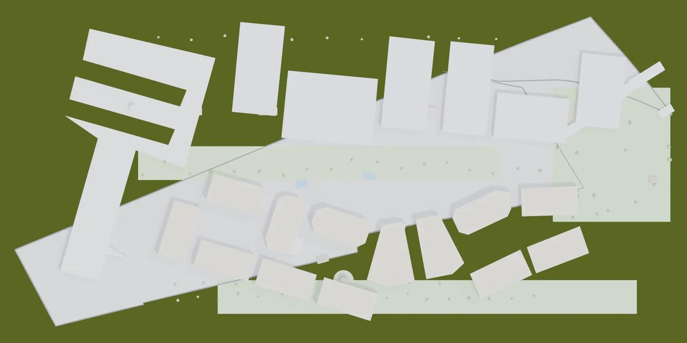 Blender massing study of the proposed district
