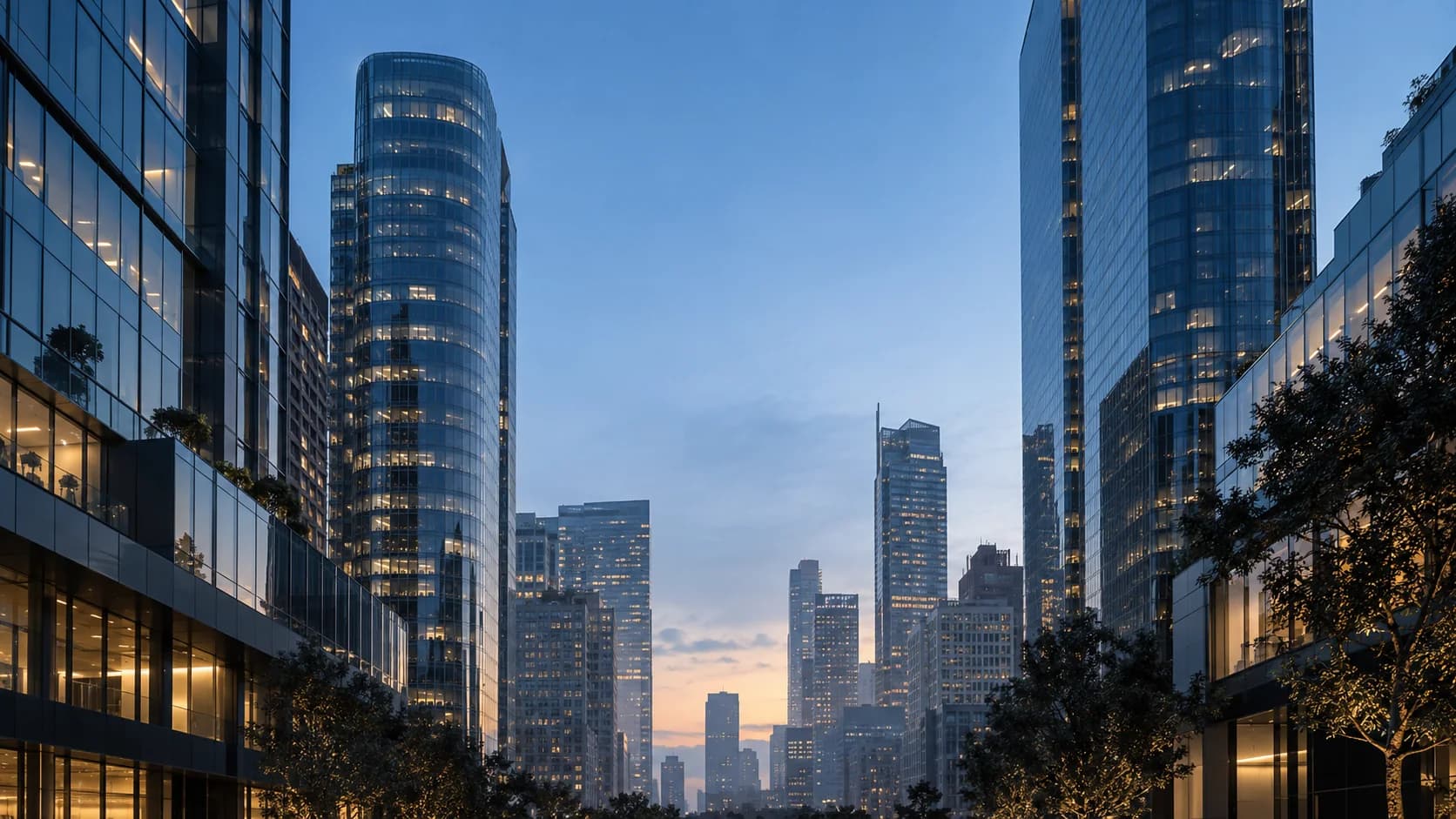 Los Angeles office towers at blue hour