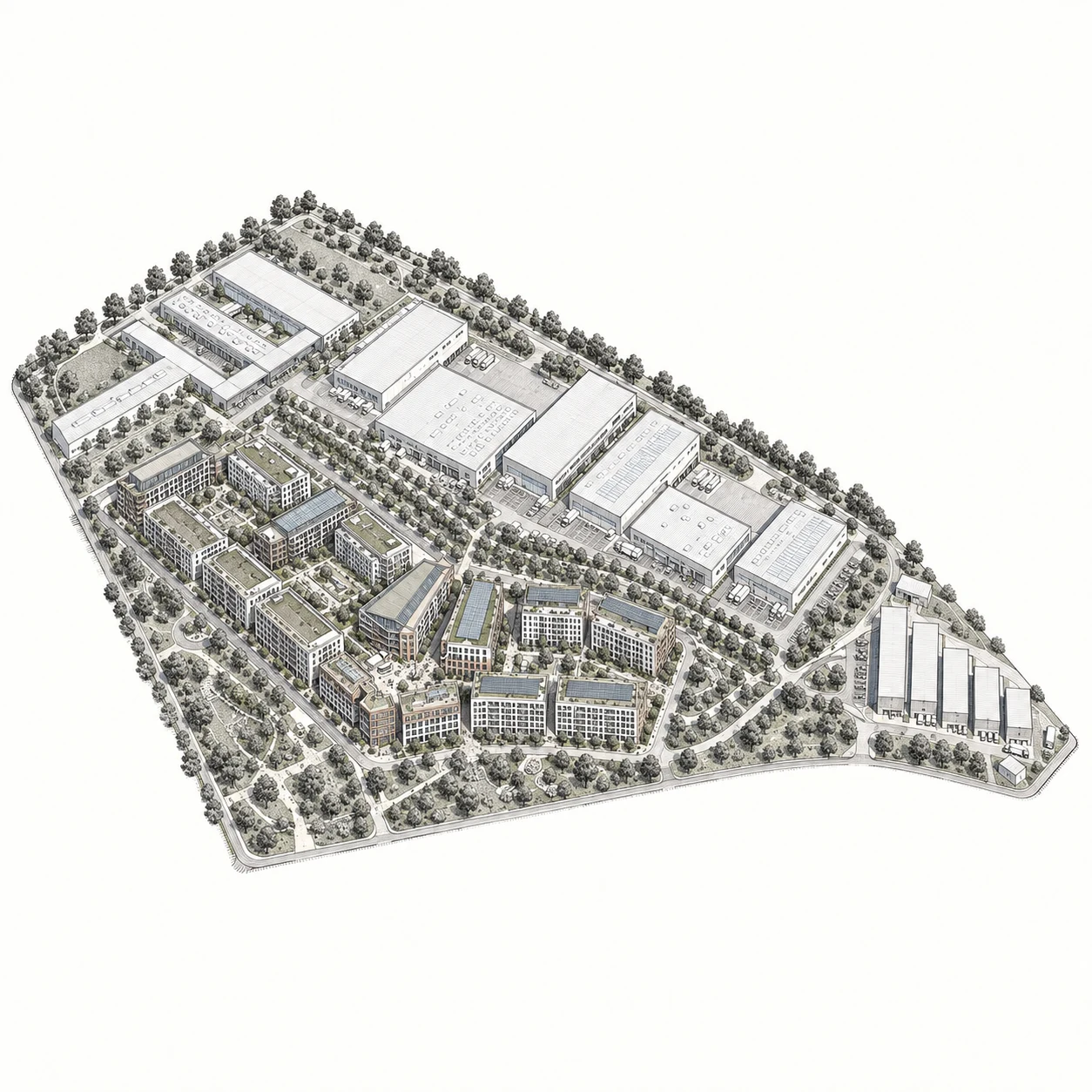 Illustrative architectural engraving of the Cité Vivante campus