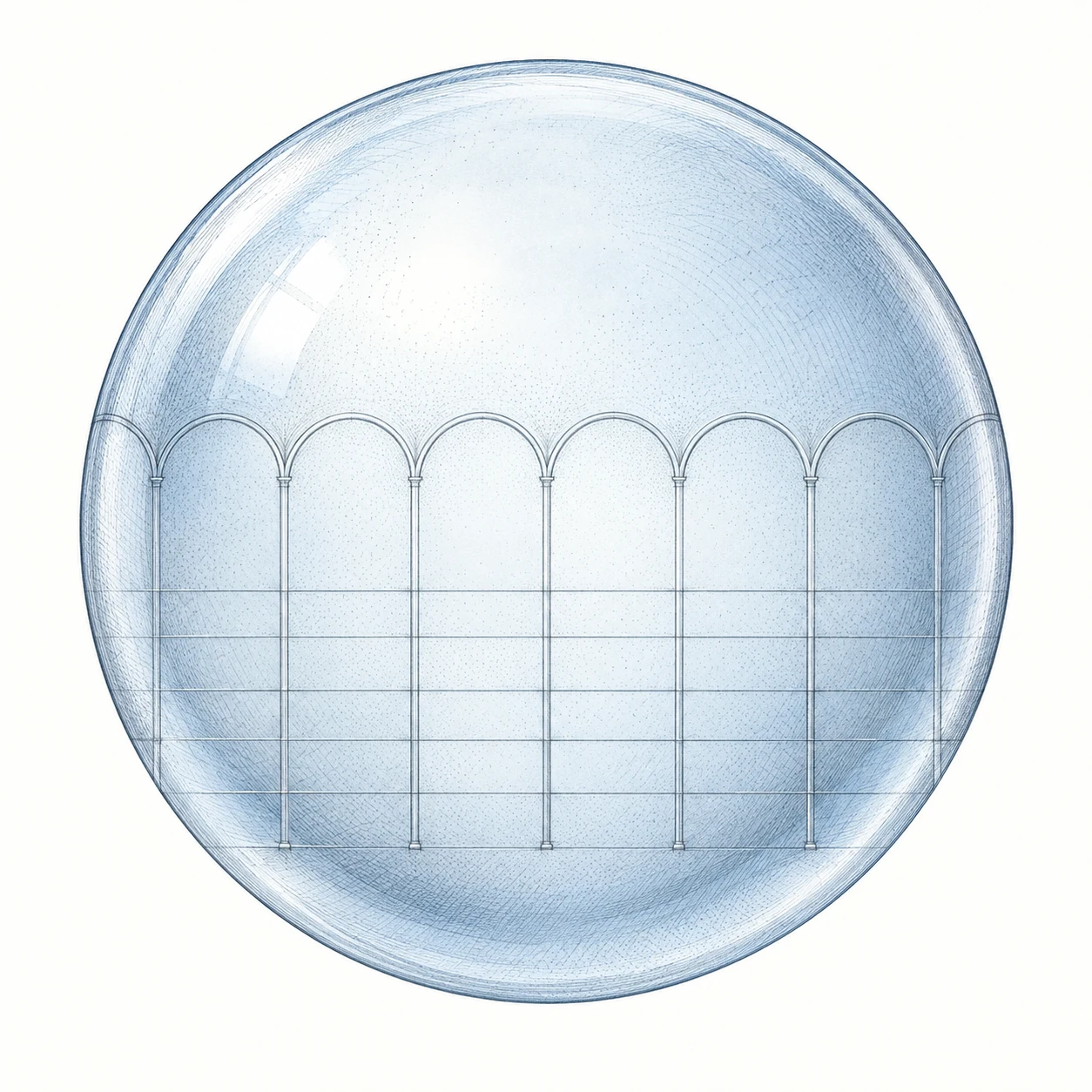 Powder-blue engraved library sphere representing research