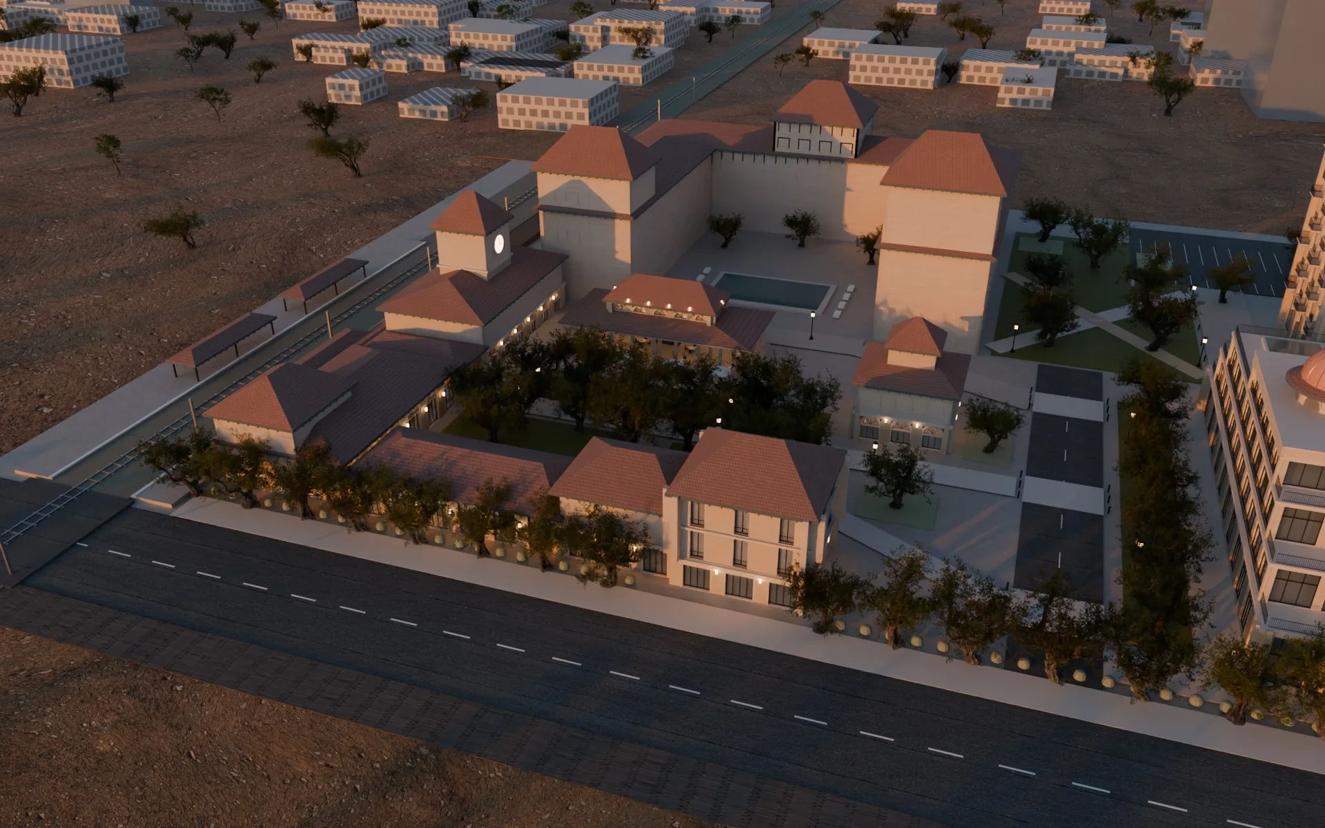Cycles render of Station Park and the station quarter