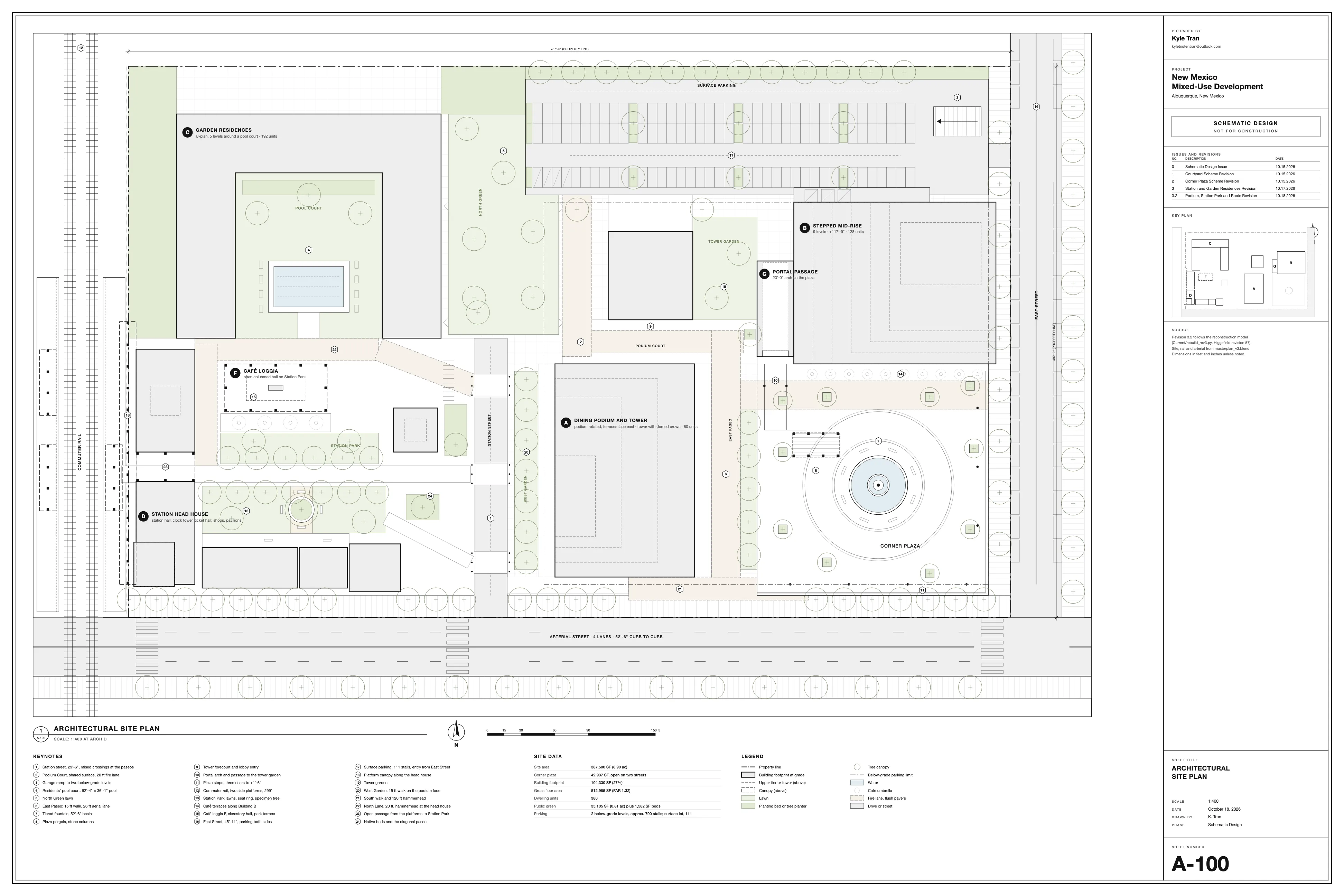 Sheet A-100, architectural site plan, Revision 3.2